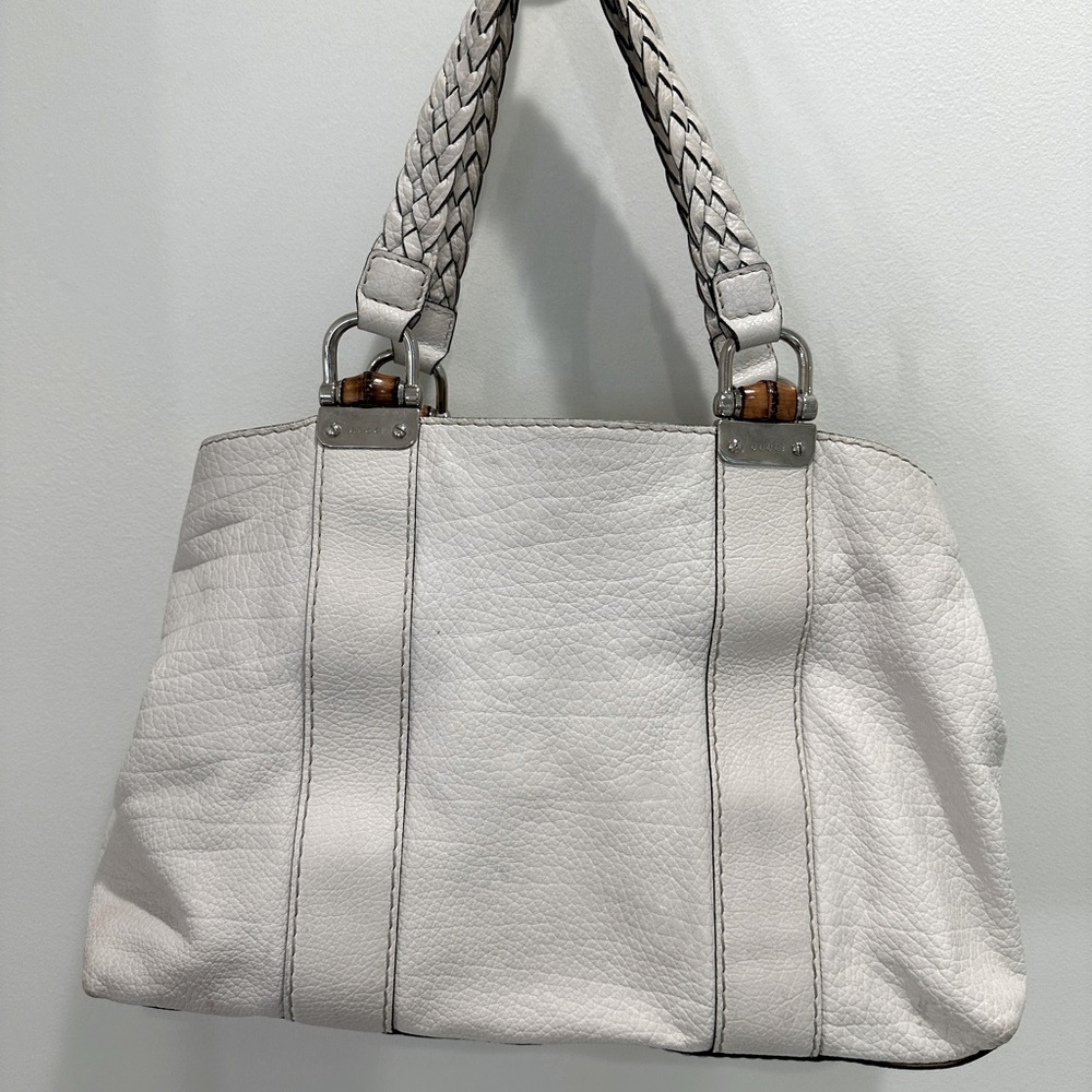 Gucci Bamboo Bar Leather Tote Bag in Ivory